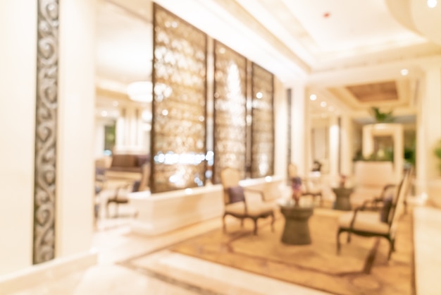 desfoque abstrato e lobby de hotel de luxo desfocado como plano de fundo