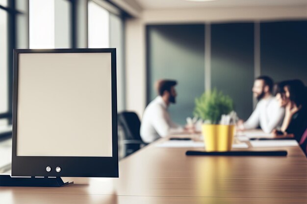 Foto desfoque de fundo da sala de reuniões com negócios na mesa de madeira no escritório em frente