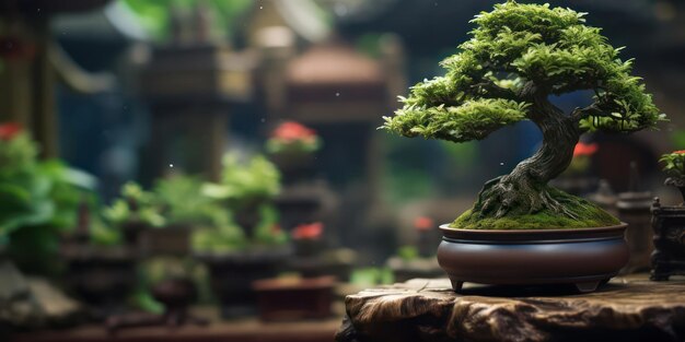 Desfoque de fundo suave de bonsai tranquilo