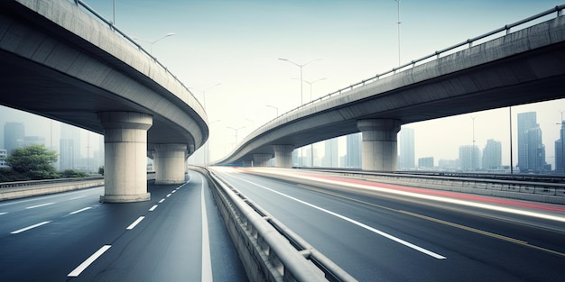 Desfoque de movimento do viaduto da estrada com conceito futurista de infraestrutura rodoviária de conexão Generative AI