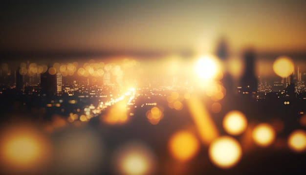 Foto desfoque o resumo da cidade de fundo com pôr do sol e foco de movimento de bokeh de iluminação bonita pela manhã generative ai