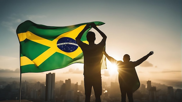 Foto desfraldando as cores da liberdade com o povo da bandeira alegria e orgulho no dia da independência do brasil