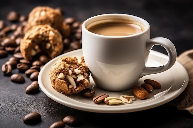 Desfrutando de um encontro e uma bola de nozes com uma chávena de café