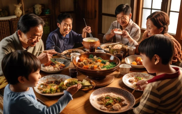 Foto desfrutando de um jantar com amigos vista superior de um grupo de pessoas jantando juntos ia gerativa