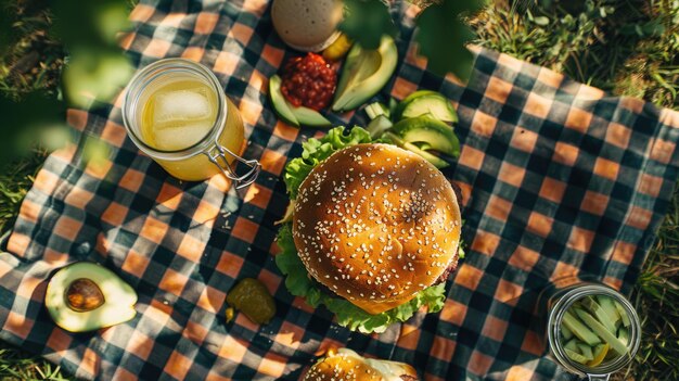 Desfrute de um piquenique vegano de verão no parque, completo com abacate e limonada.