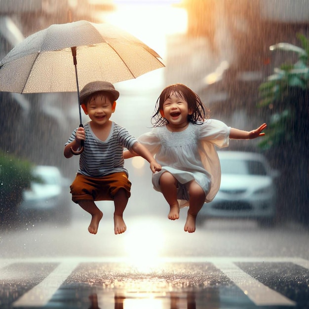 Desfrutem dos sorrisos das crianças que brincam na chuva e na praia no Dia das Crianças.