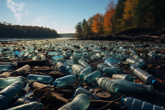 Foto deshechos plásticos en la playa concepto de medio ambiente de contaminación