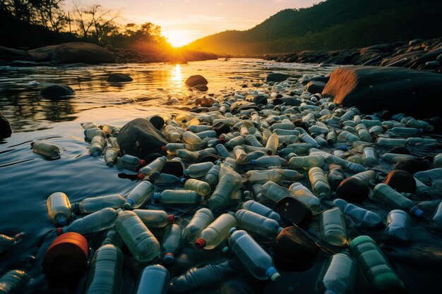 Foto deshechos plásticos en la playa concepto de medio ambiente de contaminación