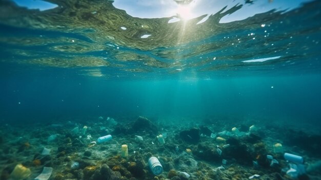 Foto deshechos plásticos en las profundidades del océano