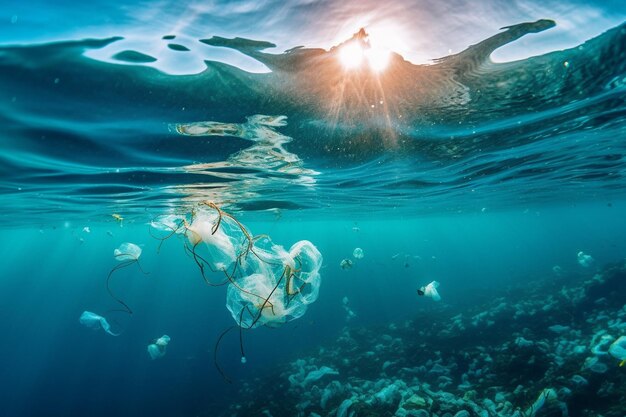 Foto deshechos plásticos en las profundidades del océano