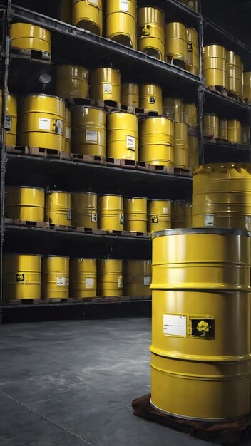Foto deshechos radiactivos en barriles depósito de residuos nucleares generativo ai