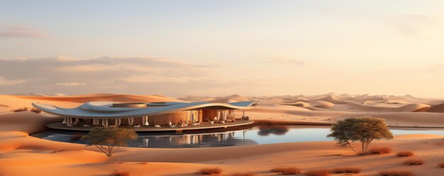 Foto desierto en abu dhabi casa de lujo en la puesta de sol del desierto