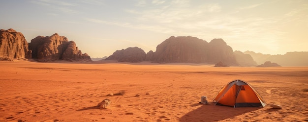 Desierto al atardecer y montaña Jabal Al Qattar Desierto Wadi Rum Jordania Generative ai