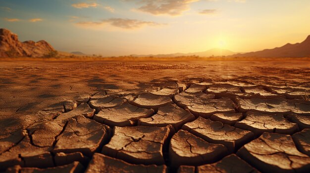 Foto desierto de arafed con una puesta de sol de fondo y un suelo desértico ai generativo