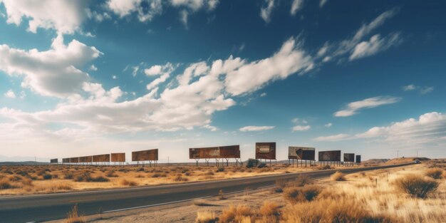 Un desierto con una carretera y un edificio a lo lejos imagen generativa de ai