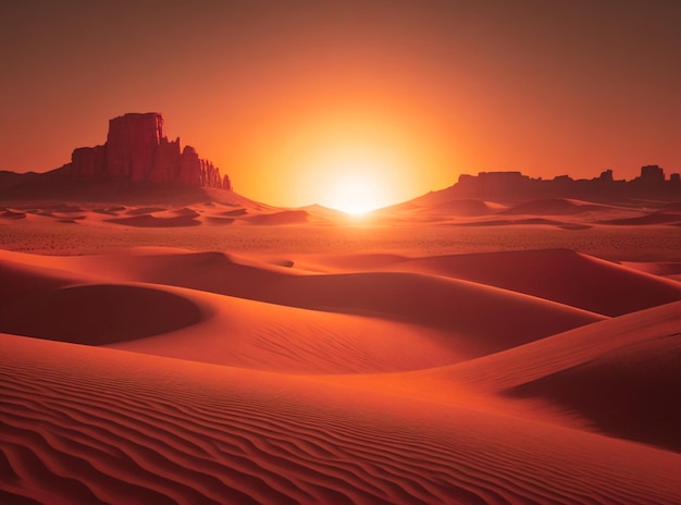 desierto desconocido y puesta de sol del concepto de inicio