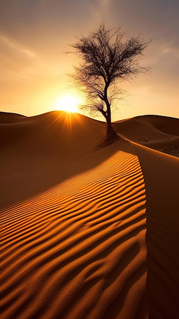 desierto de dunas de arena con un árbol