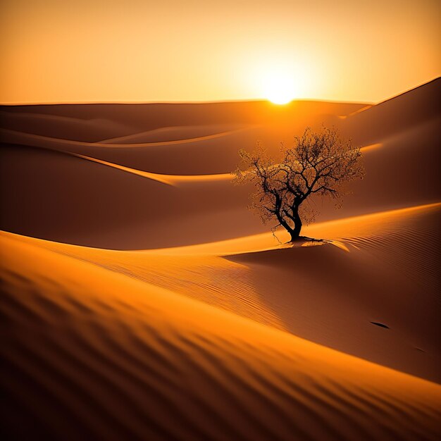 desierto de dunas de arena con un árbol