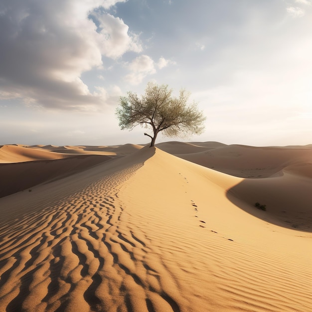 desierto de dunas de arena con un árbol