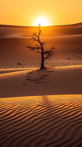 desierto de dunas de arena con un árbol