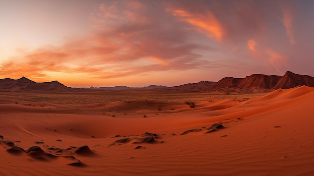 Desierto en el fondo de una hermosa puesta de sol