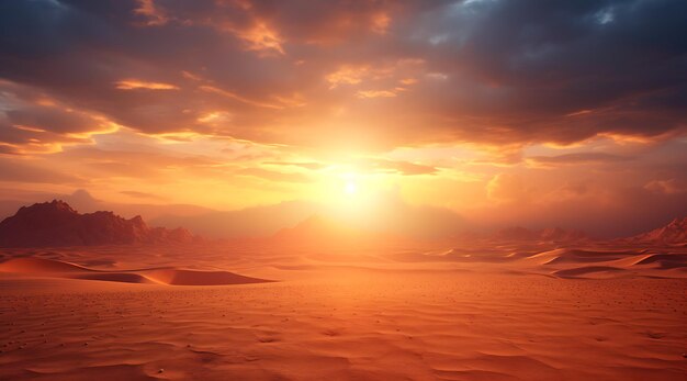 un desierto lleno de dunas de arena y puesta de sol ai generativa