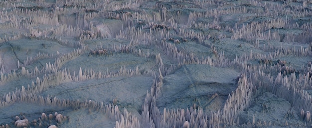 Desierto nevado con fondo de estalactitas de hielo