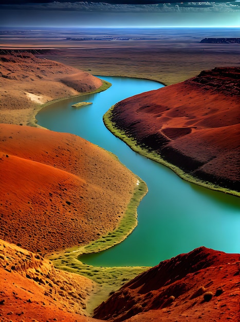 El desierto representa un alto contraste con una paleta de colores vintage, un terreno plano en medio de la lluvia Generativa IA generada