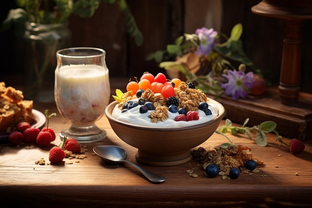 Foto desierto saludable para el desayuno hecho con granola