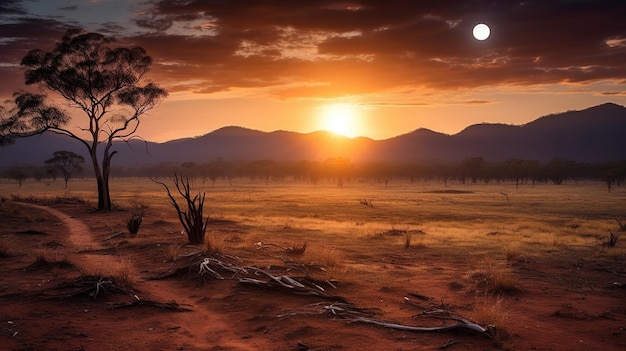 Foto un desierto seco en un planeta con poca luz