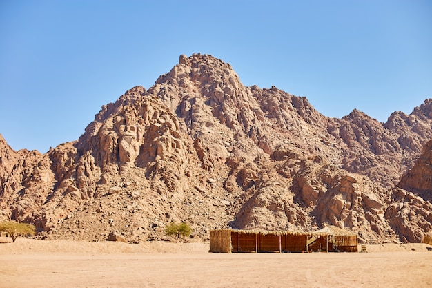 Desierto sobre un fondo de montañas. Hermosas dunas de arena en el desierto.