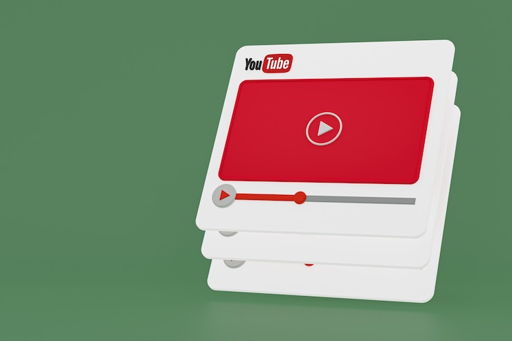 Foto design 3d do player de vídeo do youtube ou interface do player de mídia de vídeo