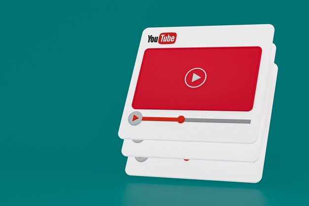 Design 3D do player de vídeo do Youtube ou interface do player de mídia