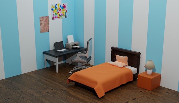 Design 3d para quartos mínimos