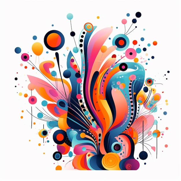 Design abstrato brilhantemente colorido com círculos e flores em um fundo branco generativo ai