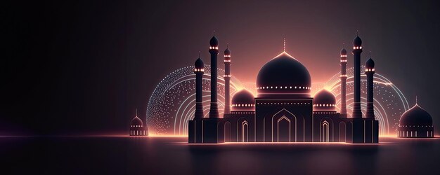 Design arquitetônico incrível de mosque muçulmana dourada brilhante conceito de ramadan mubarak IA gerativa luzes brilhantes