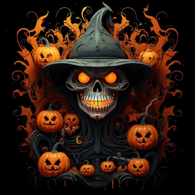 Design assustador e legal de Halloween Um mal assombrado olhos brilhantes de Jack O Lanterns em uma assustadora noite de Halloween