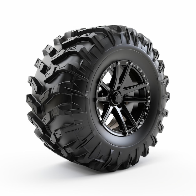 Design atraente de pneu off-road preto sobre fundo branco