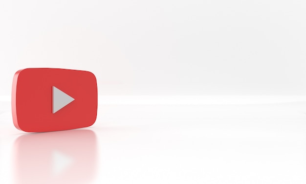 Design brilhante de renderização em 3D do logotipo ou símbolo da mídia da rede social do youtube em fundo branco