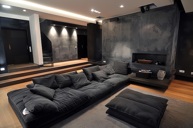 Design Charcoal Gray Interior de casa de estilo moderno e sala de estar moderna