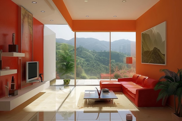 Design Coral Estilo minimalista interior da casa e sala de estar moderna