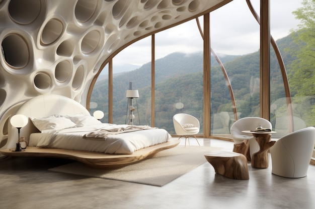 Design criativo da sala de estar e do quarto Espaço inovador para relaxamento e recreação com decoração e móveis modernos para um ambiente confortável e elegante