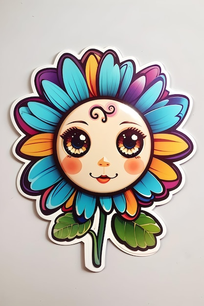 Design de adesivo de lindas flores descoladas com ilustração de olhos fofos