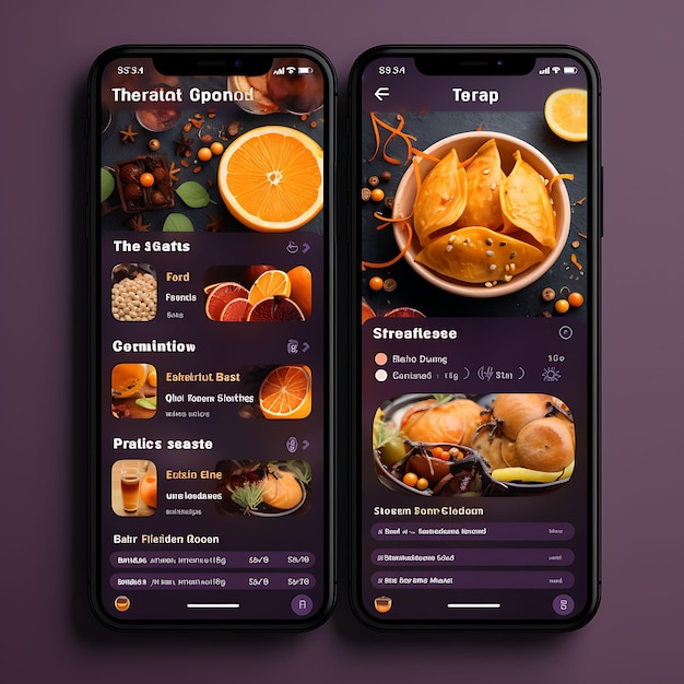 Design de aplicativo móvel de compartilhamento de receitas de alimentos e bebidas Design de aplicativo vibrante e layout criativo