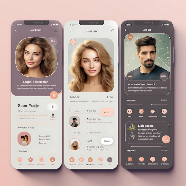 Design de aplicativo móvel de namoro Matchmaking Design de aplicativo Tema romântico com layout criativo de pasta macia