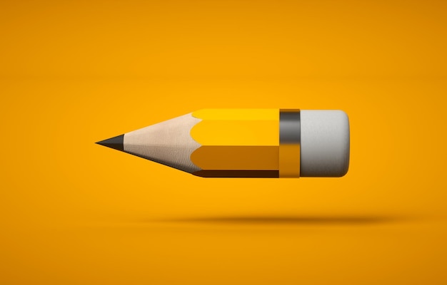 Design de arte de lápis de desenho pequeno amarelo ou equipamento de papelaria educacional em fundo amarelo