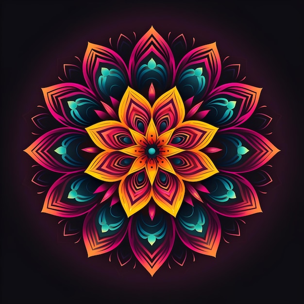 Design de arte de mandala de néon com gradiente colorido