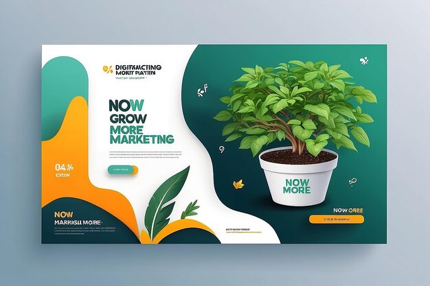 Foto design de banner de agora crescer mais através de modelo de marketing digital