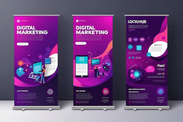 Design de banner de marketing digital roxo e estilo corporativo da agência de marketing digital