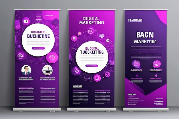 Design de banner de marketing digital roxo e estilo corporativo da agência de marketing digital